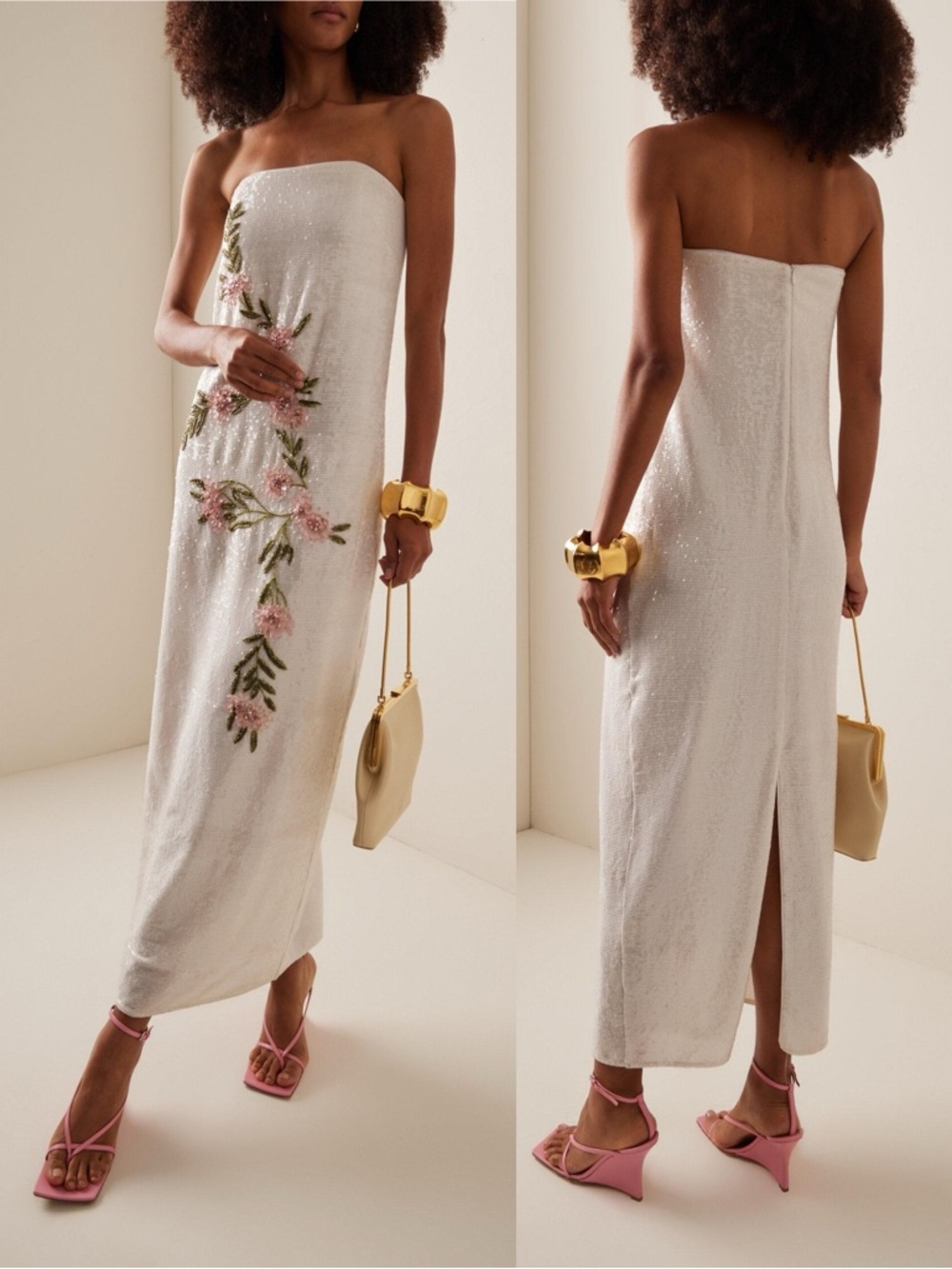 STAUD Casey Floral Embroidered Sequin Strapless Dress Magnolia NEW with tags - Picture 2 of 12